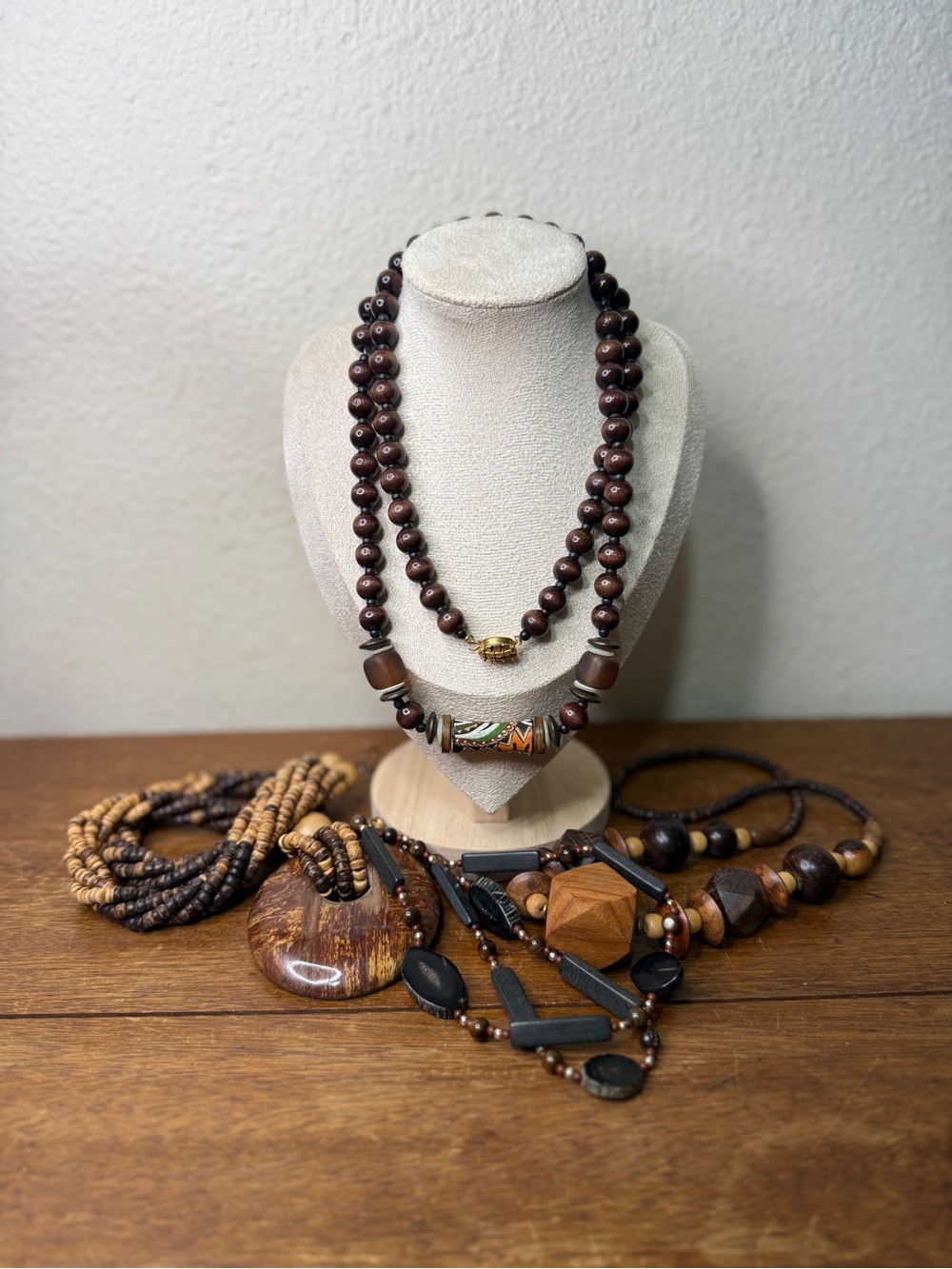 Handcrafted Brown Wooden Bead Necklace Lot - Women’s Jewelry